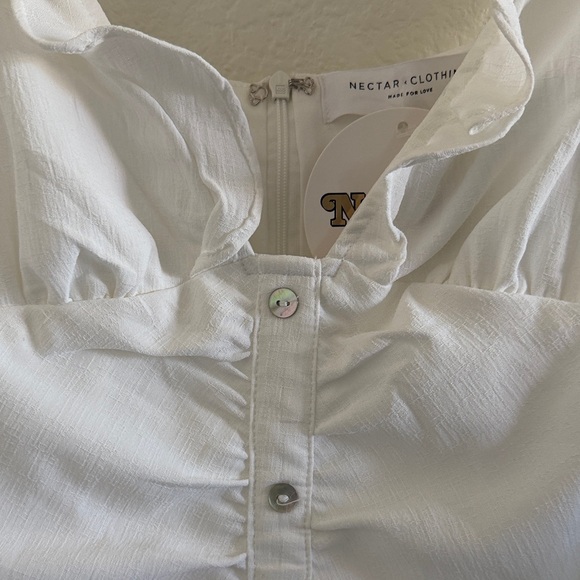 White Ruffle-Trim Button-Front Mini Dress - Picture 3 of 8